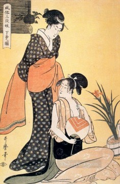  Bijin Oil Painting - Domestic Scene Kitagawa Utamaro Ukiyo e Bijin ga